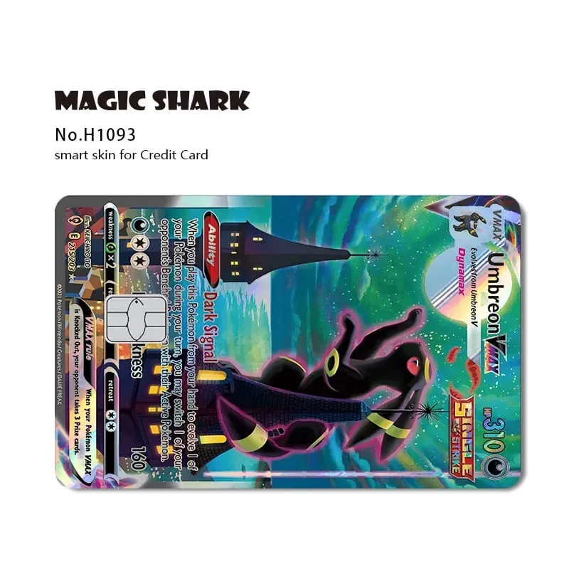 Magic Shark Mew Charizard EX Eevee Gengar Pikachu TCG Αυτοκόλλητο με ολογραφικό δέρμα λέιζερ για τραπεζική πιστωτική κάρτα