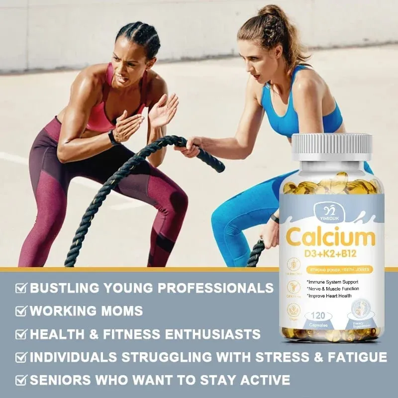 Οι κάψουλες Premium Calcium D3 K2 B12 υποστηρίζουν την απορρόφηση ασβεστίου στα οστά και τα δόντια Υγεία των νεύρων, μυϊκή λειτουργία και ζωτικότητα