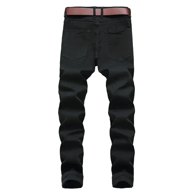2025-ös Hole Farmer nadrágok Férfi Tide márka Ruined Hole Farmer Solid Slim All match High Street Hip Hop Nadrág Piros Fehér Nagy méret — image 5