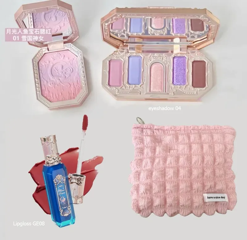 Flower Knows Makeup Full Set Moonlit Mermaid Eye Shadow Palette Matte Blush and Lipgloss Flowerknows Kit Τσάντα μακιγιάζ για γυναίκες