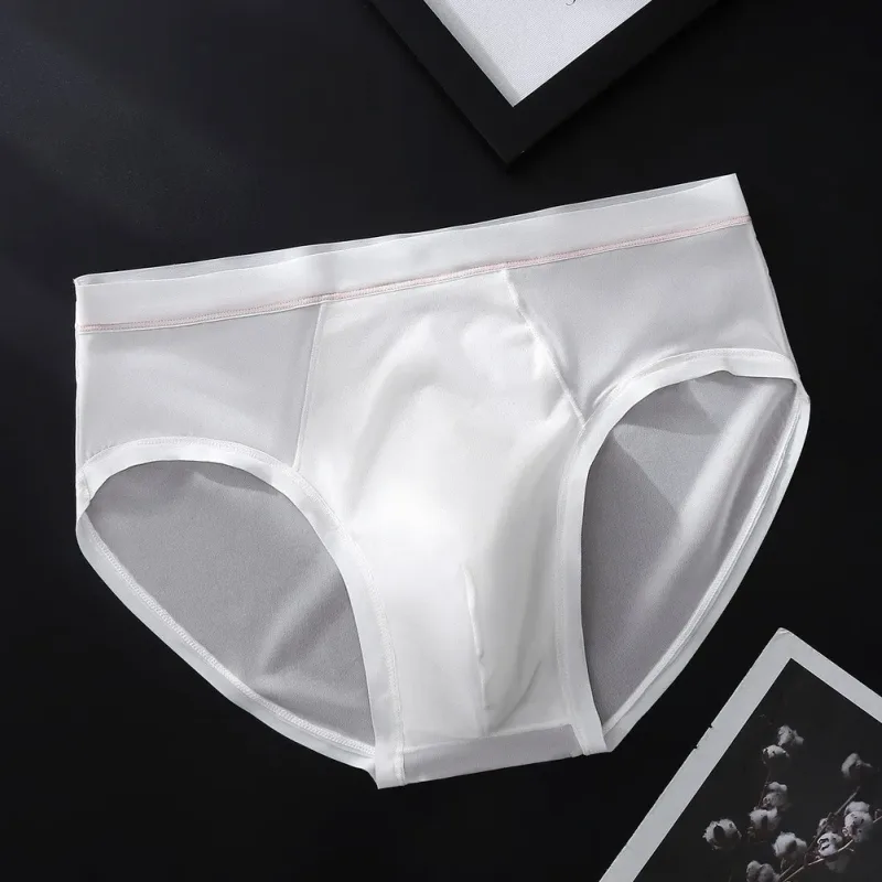 Men's Seamless Ice Silk Briefs Underwear Bulge Pouch Solid Breathable Panties Sexy U Convex Pouch Lingerie Underpants