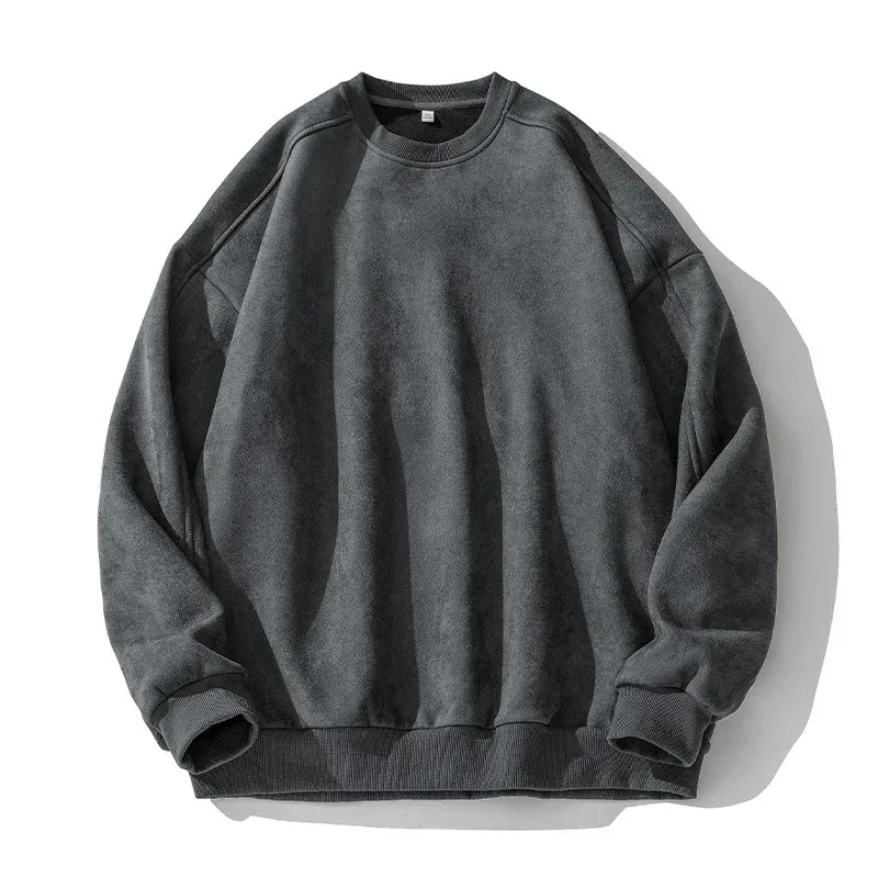 Brand Purple Sweatshirt Mans Suede O Neck Autumn Winter Baggy Men Sweatshirts Casual Long Sleeve 2026 Bagong Panlalaking Tops