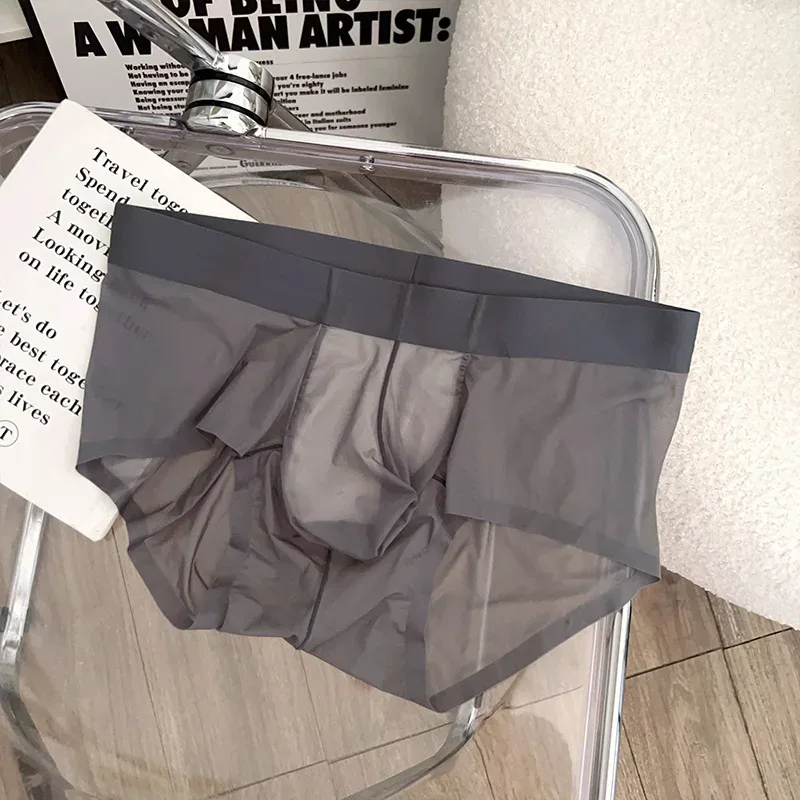 Transparent Men's Briefs Ultra-thin Ice Silk Quick Dry Panties Sexy U Bulge Pouch Man Underwear Breathable Underpants Cuecas