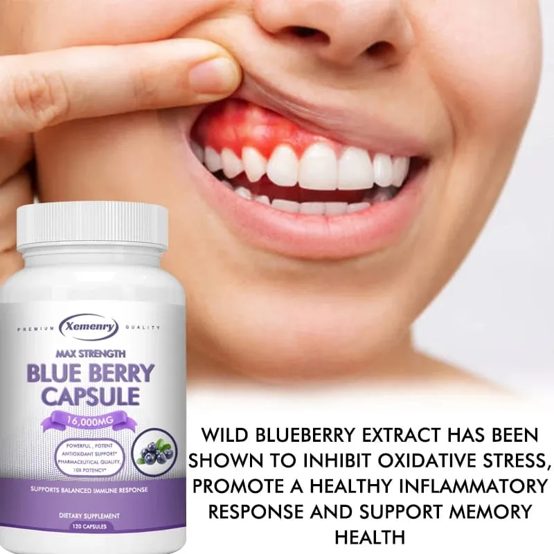 Blueberry Extract Supplement 16000mg 120 Capsules - Non-GMO