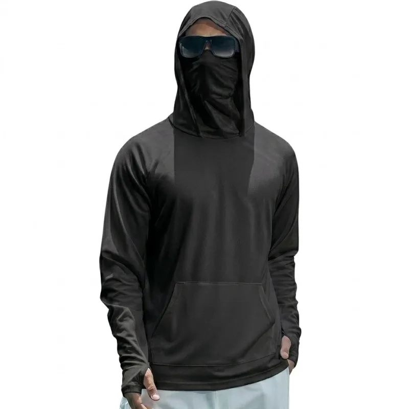 Mens UPF50+ Performance T-Shirt Long Sleeve Summer Hoodie Casual Sun Running Quick Dry Shirts Sunscreen Fishing Ice Silk Tops — image 1