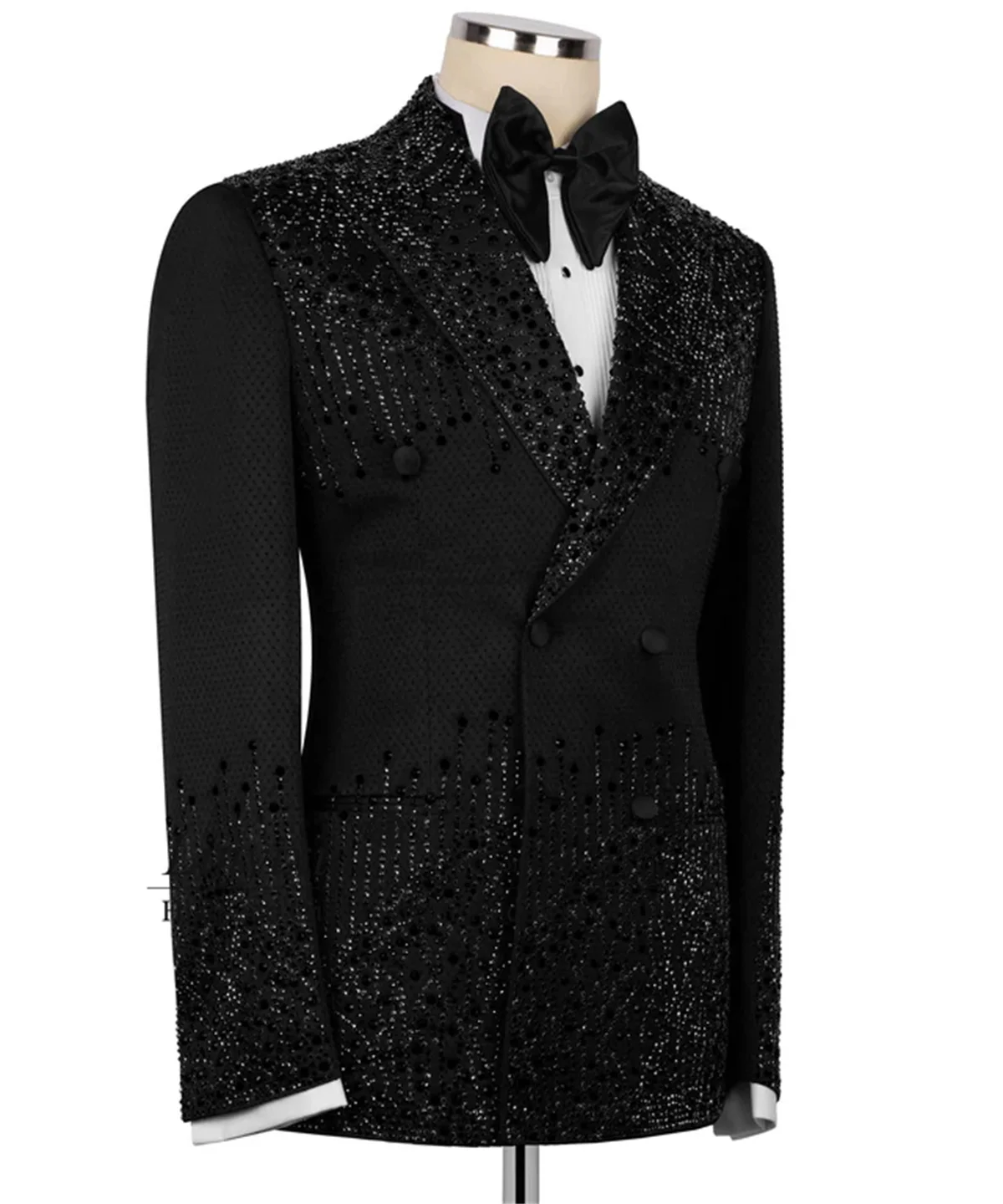 Luxury Jewelry Diamond Men Suits 2 Pieces Sets Wedding Groom Tuxedos Double Breasted Blazers Slim Fit Customized Ropa Hombre