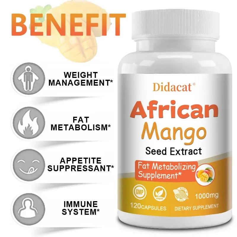 African Mango Capsules - Powerful Metabolism Appetite Suppressant Immune System Health Fat Burning Capsules Non-GMO