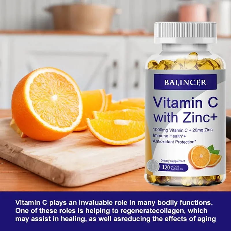 C-vitamin cinkkel Biológiailag hozzáférhető aszkorbinsav, cink-oxid, nem GMO és gluténmentes kiegészítő