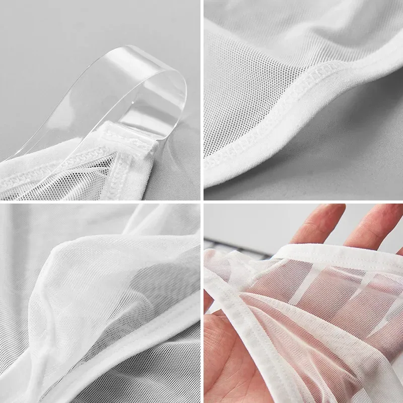 Men Underwear Sexy Full Mesh Transparent Briefs Thin Ice Silk Breathable Low Waist Sexy Men Underwear