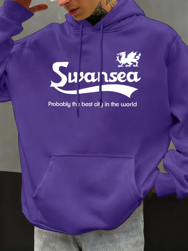 Swansea De Beste Stad Brief Ontwerp Herfst Mannen Hoody Pocket Hoodie Casual Fleece Zachte Truien Hiphop Kleding Losse Tops