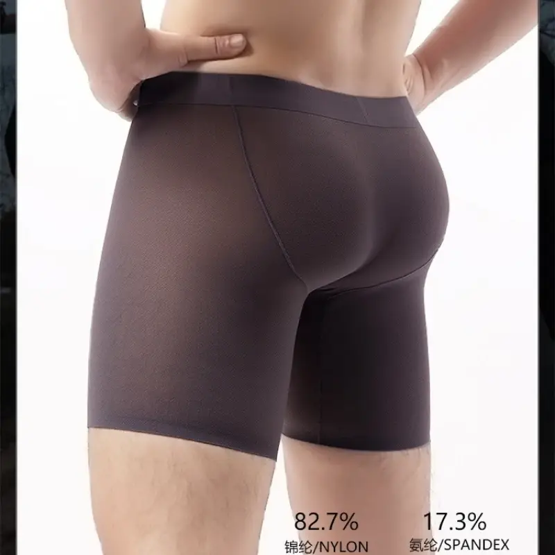 Eis Seide Lange Boxershorts Männer Ultra-dünne Atmungsaktive Sport Unterwäsche Sexy Durchsichtig Höschen Männlichen Schnell Trocknend U Pouch unterhose