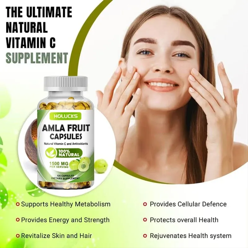 Natural Amla Capsules with High Potency Vitamin C Antioxidant Support Energy Metabolism Heart & Digestive Health