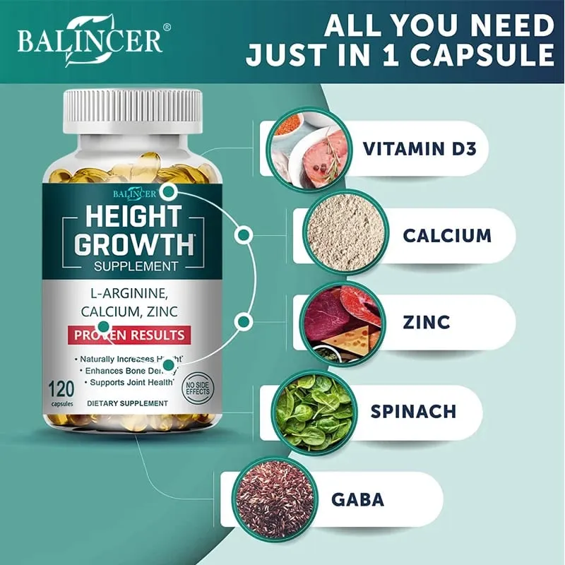 Height Growth Supplements Calcium Vitamin D3 Zinc Bone Strengthening Natural Height Increase for Children Teens Adults — image 3