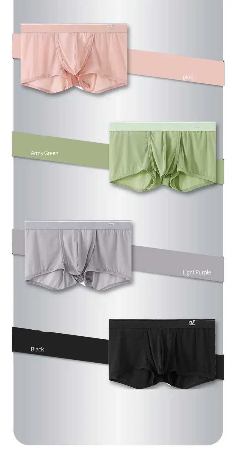 1pc/2pcs Panlalaking Ice Silk Boxer Briefs Sexy Elastic Low Waist Underwear Open Front Soft Pouch Shorts Trunks — image 7