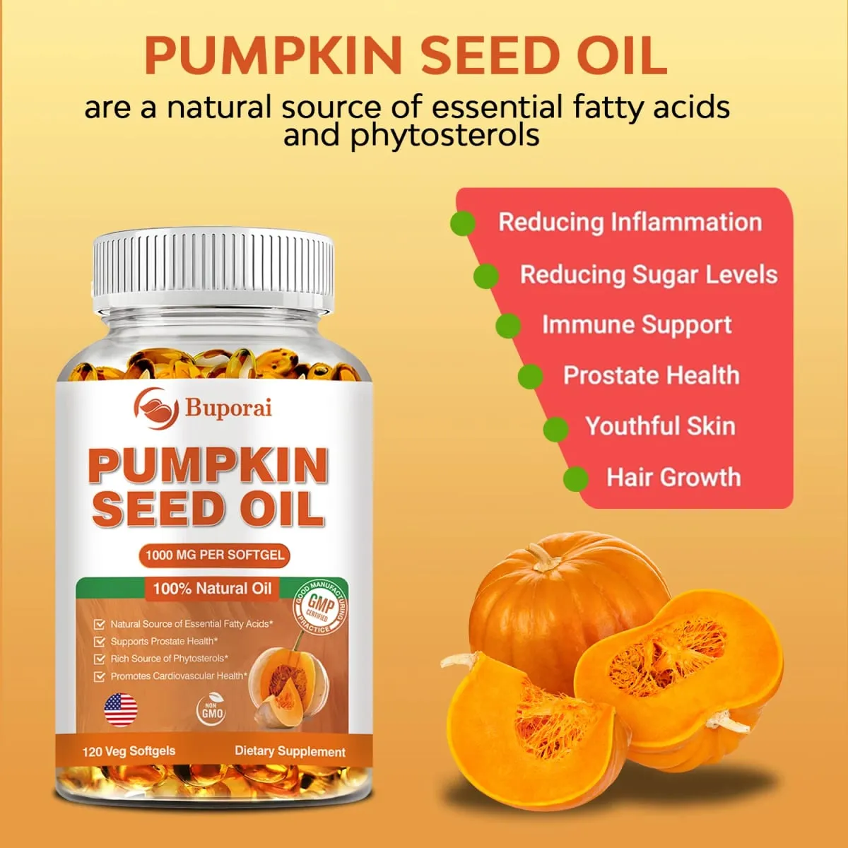 Pumpkin Seed Oil - Promotes Hair Growth Urinary Tract and Prostate Health Cardiovascular Support