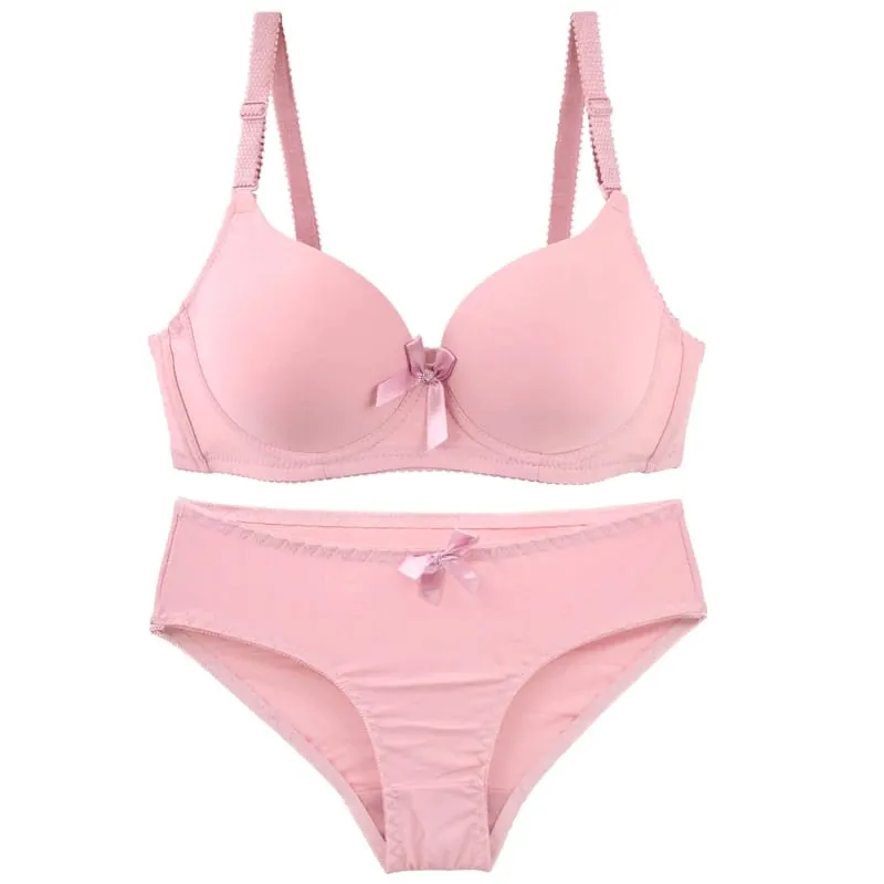 2025 New Sexy Sikn Black Blue Red Light-green Pink Bras Set Solid Smooth ABC Cup Underwear For Women Push Up Lingerie
