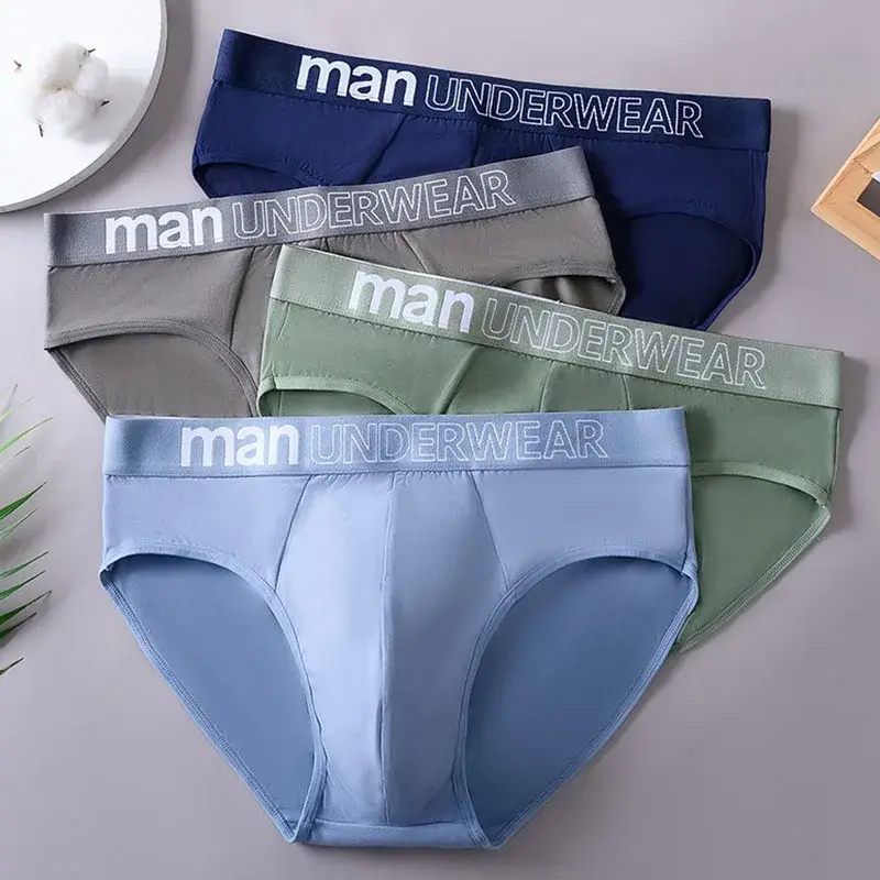 2 Pcs/Lot Fashion Letter Waist Men's Brief Underwear Soft Breathable Mid Rise Comfort Male Underpants Multi Colors — image 1