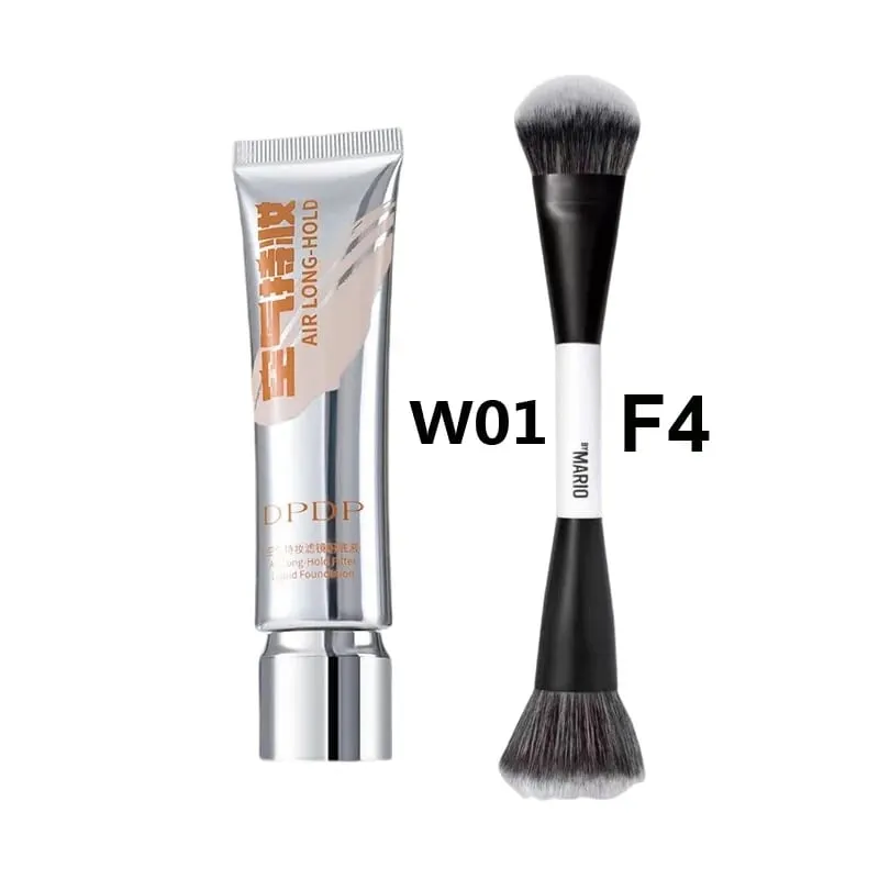 30ml DPDP Long-wear Liquid Foundation + F4 Dual-ended Foundation Brush Makeup Set Long Lasting Coverage Base Cosmetic Applicator