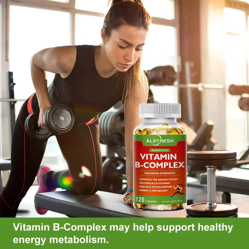 B-komplex vitamin-kiegészítők (B12 B1 B2 B3 B5 B6 B9 folsav és biotin) a stressz enyhítésére, hangulatra, immunrendszert támogató kapszula — image 5