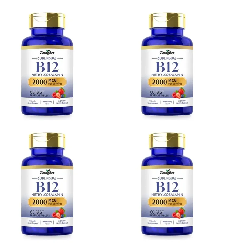 Googeer B12 Methylcobalamin Sublingual Fast Dissolve Tablets with Strawberry Flavor for Daily Body Comfort Support 60 Tablets