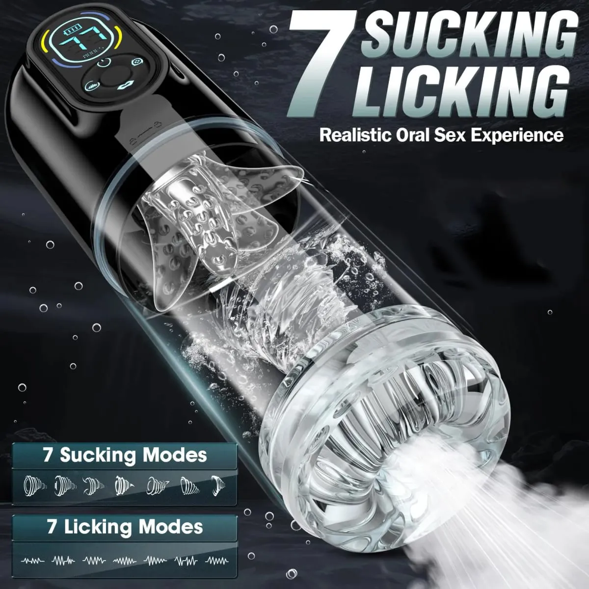 New LCD Automatic Male Mastubator Penis Pump With 7 Vibrating Rotating Thrusting & Licking Modes Pocket Pussy Sex Toys for Men