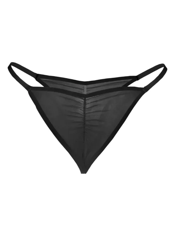 1pc Men's High Slit Ruched Thong - Ice Silky Smooth Semi Sheer, Ultra Sexy Breathable No-Stick Soft Casual Men Underwear