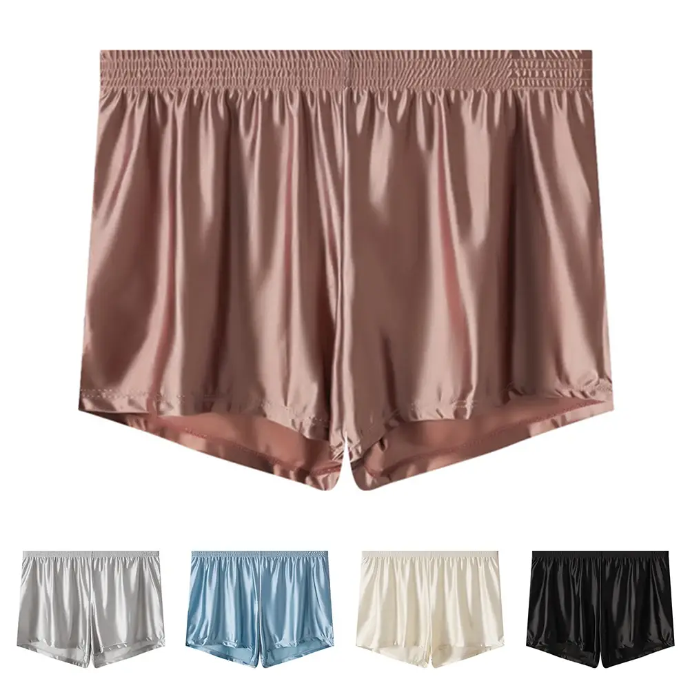 1pc Men Ice Silk Smooth Solid Boxer Shorts Panties L-3XL Large Size Loose Sleepwear Underwear Trunks Seamless Comfy Sleepwear