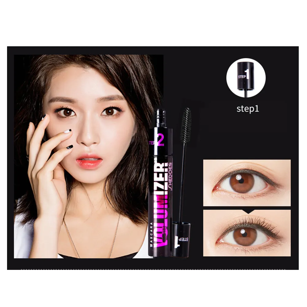 2 σε 1 μακρά κατσαρή, παχιά μάσκαρα Silica Gel Brush Longthening Volume Αδιάβροχη Μάσκαρα Βλεφαρίδων Διαρκείας Beauty Eyes Cosmetics