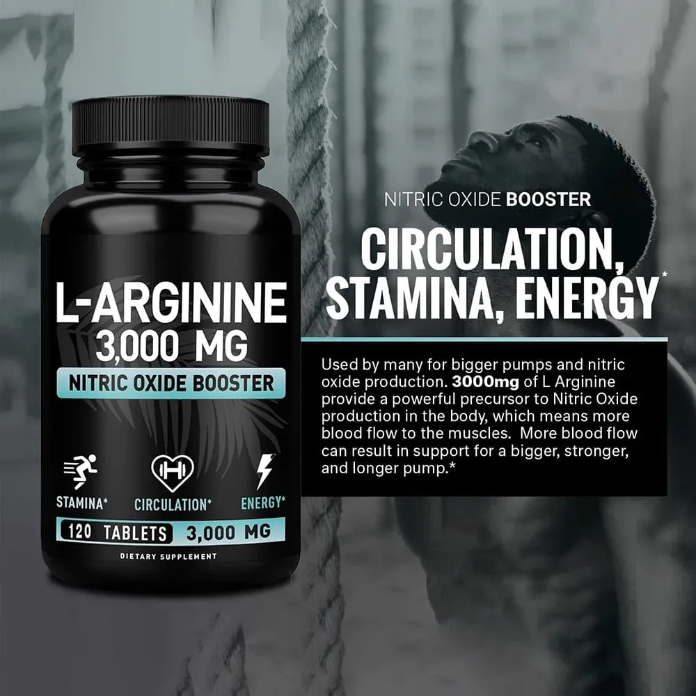 L アルギニン 3000mg カプセル - スポーツの筋肉とエネルギーのための 120 カプセルの一酸化窒素サプリメント - L-アルギニン一酸化窒素ブースター — image 4