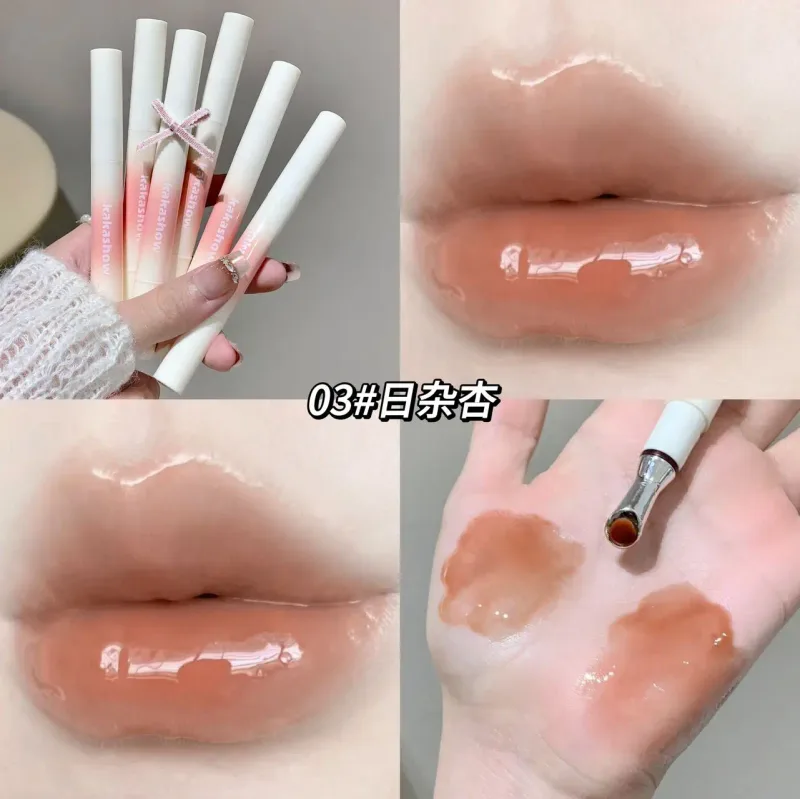 Kakashow Mirror Hydrating Lipstick (Iron Brush Tip) Gel Lip Gloss Hydrating Lip Gloss in 6 Natural Nude Shades Cosmetics