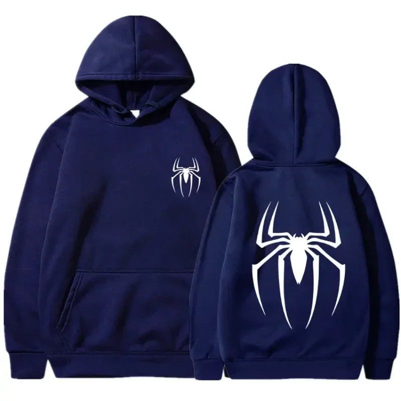 Mens Y2K Spider Print Hooded Streetwear Retro Clothing Loose Hip Hop Quirky Punk Sweatshirt Fashion Couple Sports Sweater
