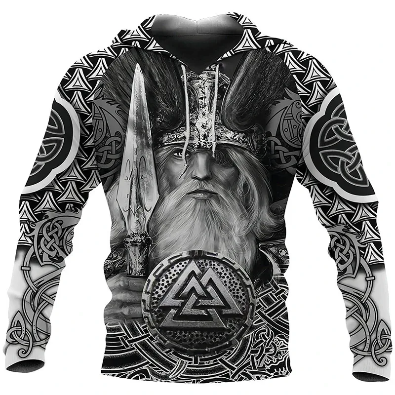 Sweat à capuche pour hommes, motif de tatouage d'aigle Vikings imprimé en 3D, mode décontractée, Harajuku Hip Hop, automne et hiver, surdimensionné, 2024