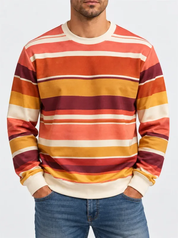 Men's Vintage Striped Crewneck Sweatshirt Casual Long Sleeve Pullover Color Block Autumn Streetwear Everyday Fashion Classic Top