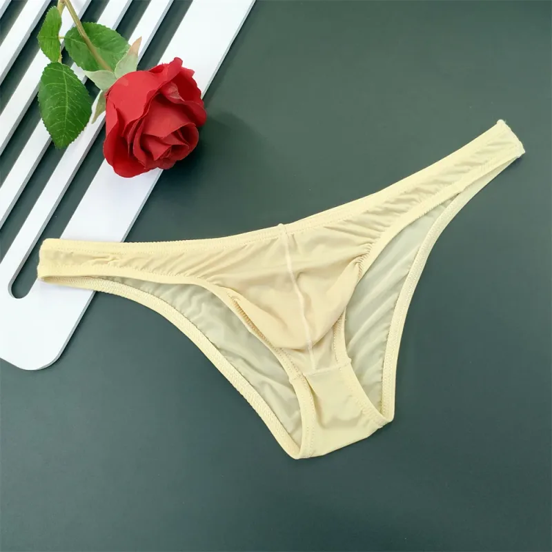 5Pcs New Youth Men's Ice Silk Brief U Pouch Underwear Low Waist Ultra Thin Transparent Underpants Sexy Plus Size Male Panties — image 12