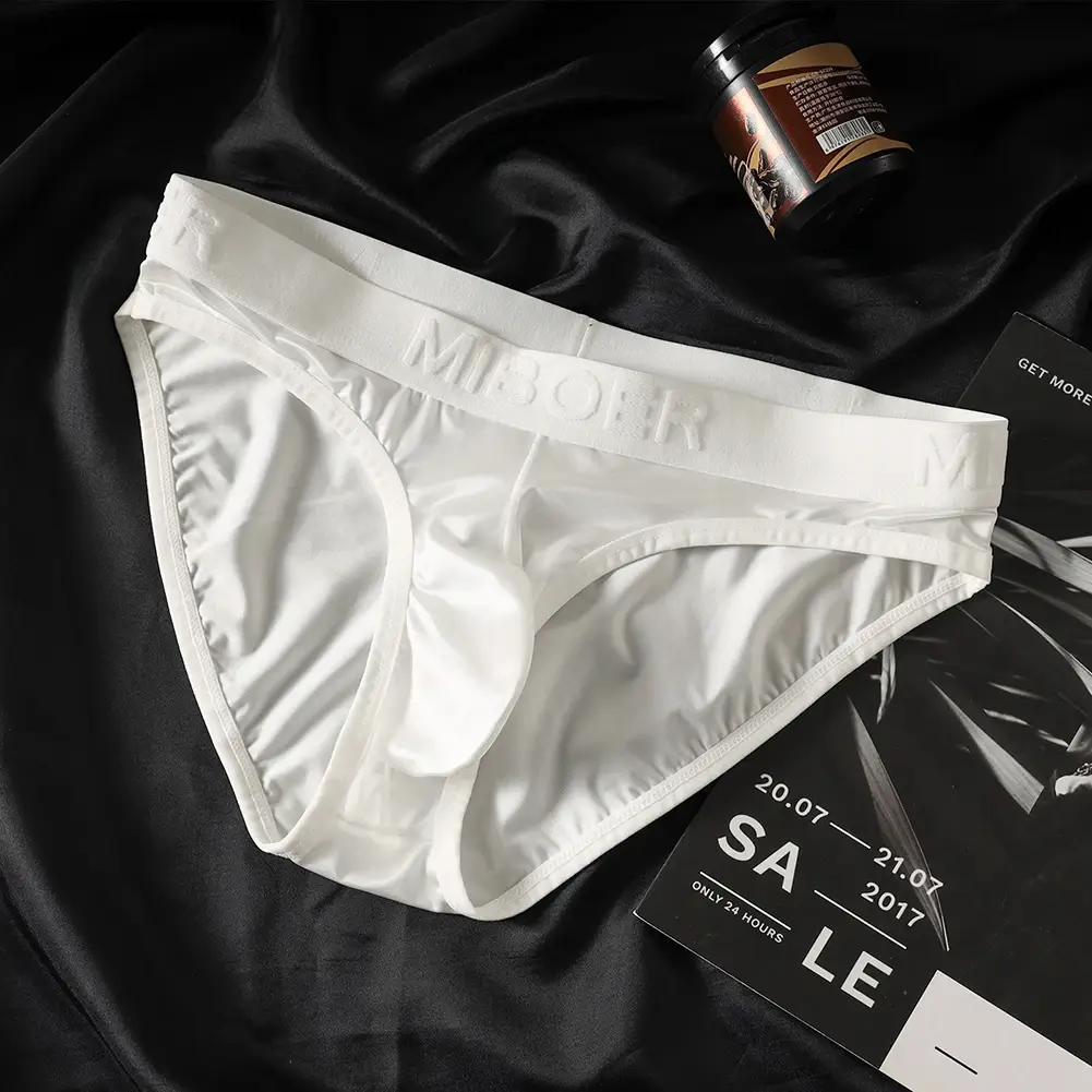 Low Waist Mens Briefs Underwear with Ice Silk Satin-like Fabric Bulge Pouch Smooth Stretch Breathable Underpants