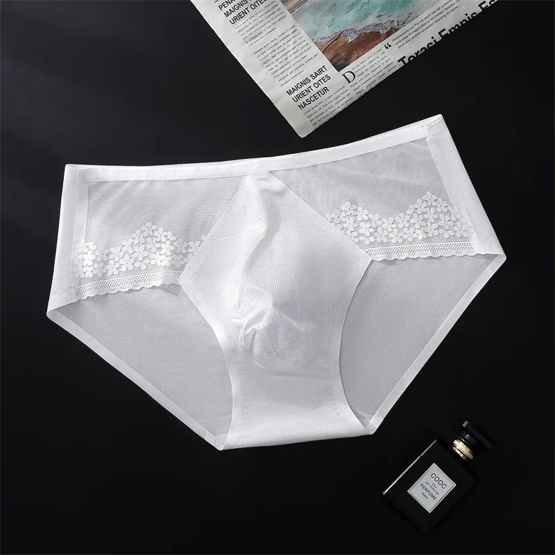 Thin men's underwear ice silk cuecas masculino 3D punching sexys tøy men cueca die splicing without trace calzoncillos hombre