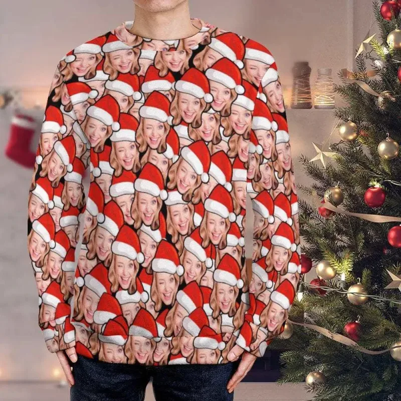 Personnalisez votre photo impression 3D pull de Noël laid bricolage visage famille pulls image drôle sweat-shirt personnalisé cadeau de Noël unisexe