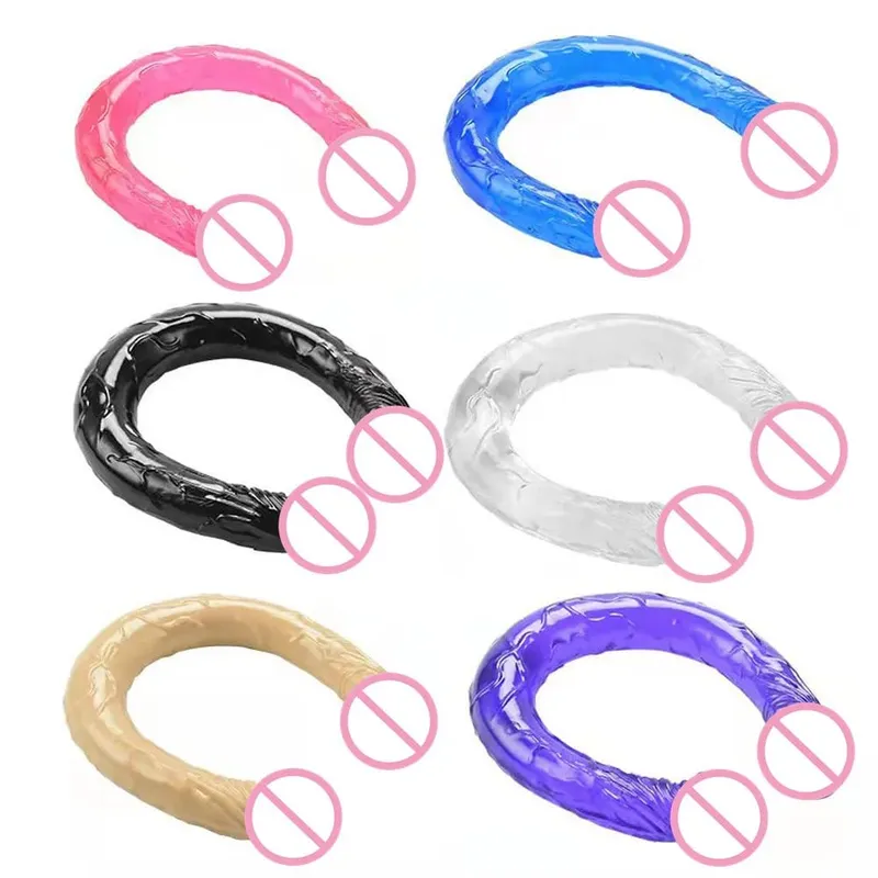 Soft Jelly Dildo Double Long 46cm Realistic Cock Lesbian Vaginal Anal Plug Flexible Fake Penis for Women Sex Toys