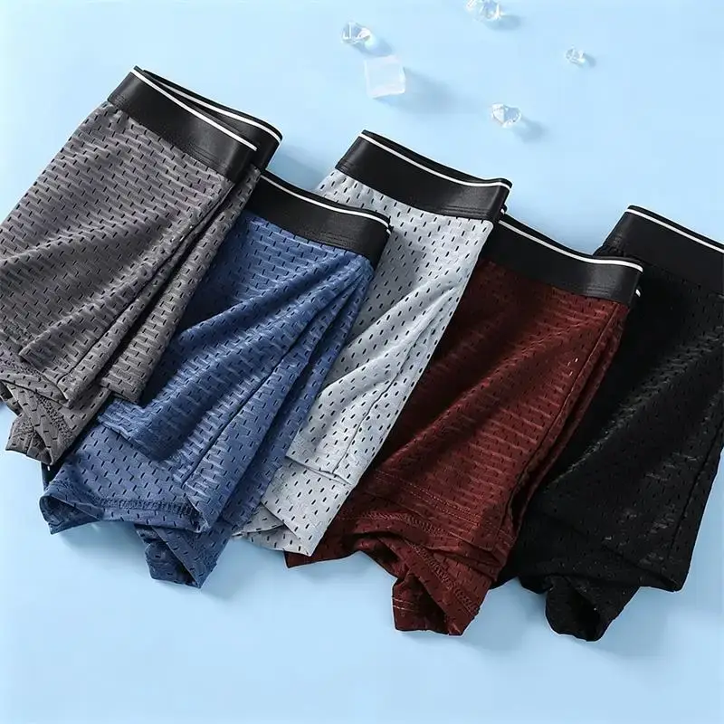 4PcsMen's Underwear Men Boxer Shorts Ice Silk Mesh Boxer Shorts Summer Sexy Breathable Antibacterial Underpants Plus Size XL-6XL — image 3