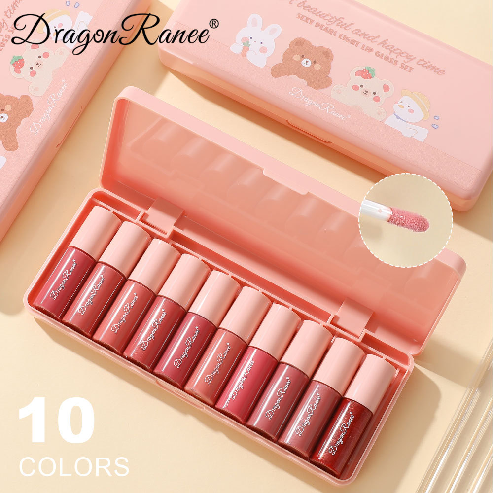 10Pcs/Box Mini Lip Gloss Σετ Αδιάβροχο Cartoon Lip Glaze μακράς διαρκείας ενυδατικό καθρέφτη Liquid Lipstick Cosmetic Lips Makeup — image 2