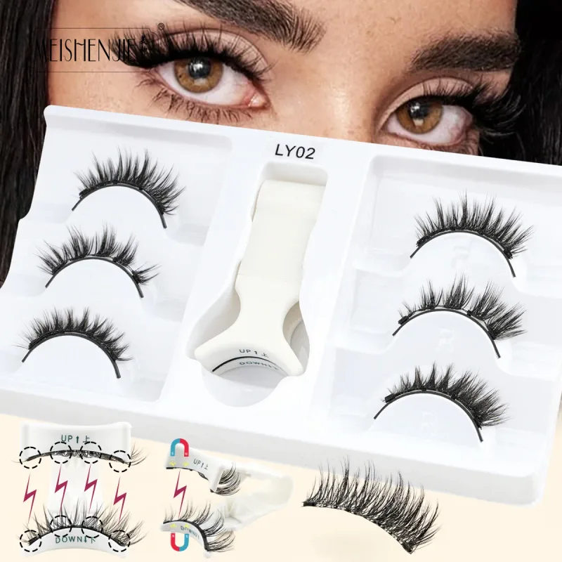 1/3 Pairs Magnetic Eye Lashes Χειροποίητες βλεφαρίδες Μαλακές επαναχρησιμοποιούμενες μαγνητικές βλεφαρίδες Natural look 3D Ψεύτικες βλεφαρίδες Σετ τσιμπιδάκια μακιγιάζ — image 16