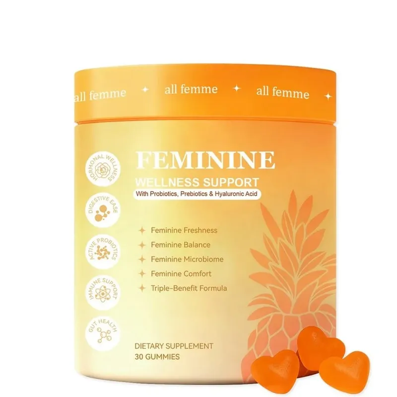All Femme Chewable Feminine Wellness Support Gummies with Probiotics Prebiotics Hyaluronic Acid Vitamin B6 and Zinc 30 Gummies