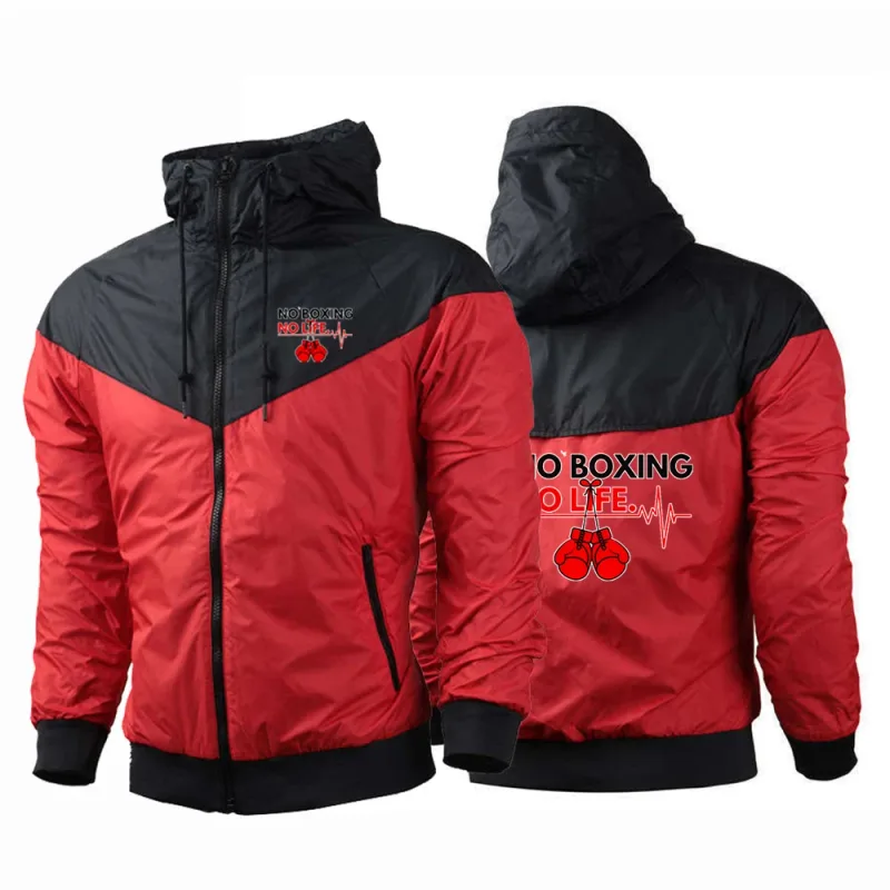 2025 No Boxing No Life Gym hombres primavera y otoño fino a prueba de viento Casual con capucha Color a juego moda estampado rompevientos abrigo