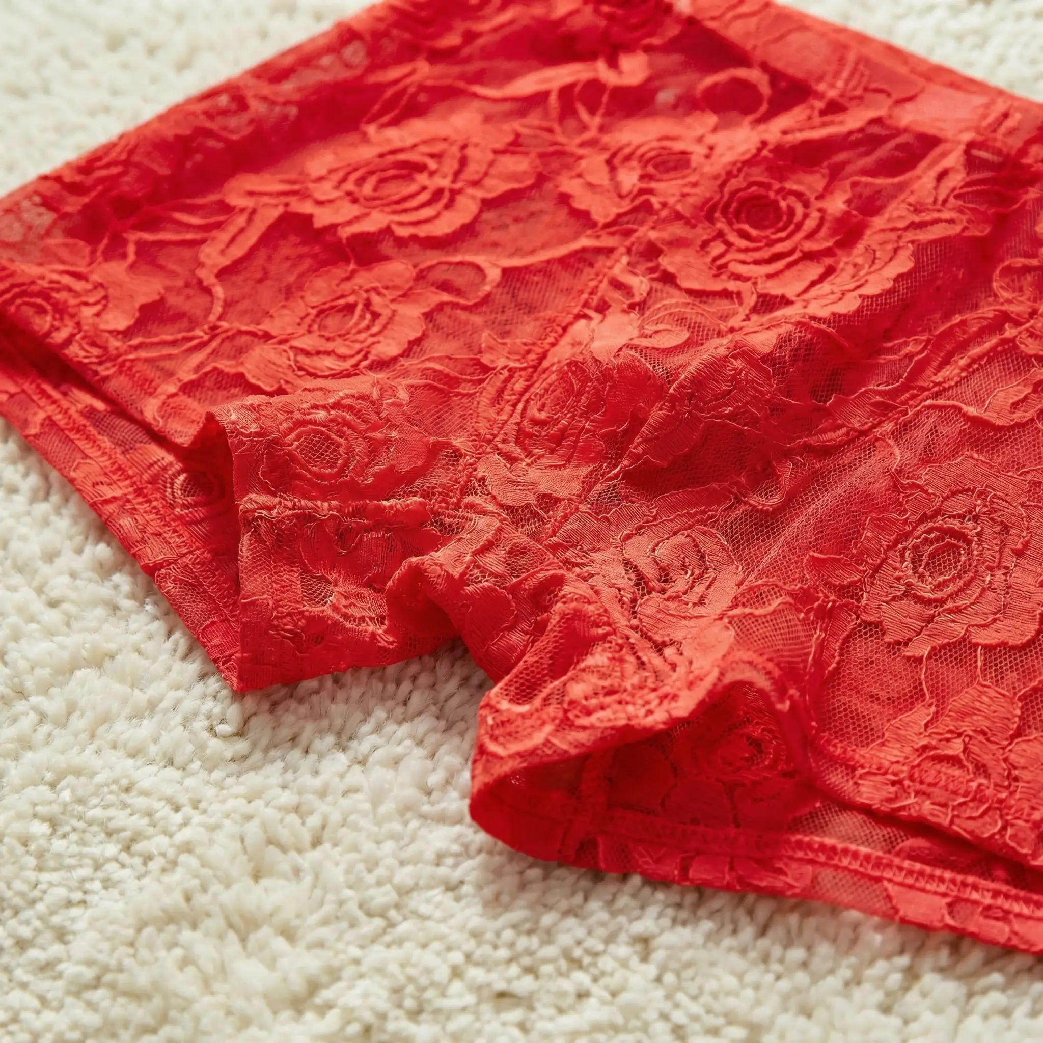 1Pc Men's Fashion New Design Sexy Lace Embroidery, High Elasticity Transparent Lace Flat Corner Underwear, Sexy, Ice Silk — image 9