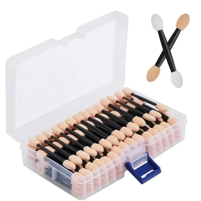 50/100/200/300/500PCS Dual Sides Oogschaduw Spons Applicators met Container Lengte Oogschaduw borstels Make-Up Applicator