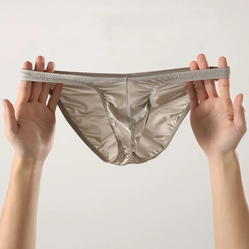 Men's Silky Satin Briefs Sexy Low Rise Underwear Soft Stretchy Bikini Panties Shiny Smooth Butt-lifting Briefs Fitness Underpant — image 3