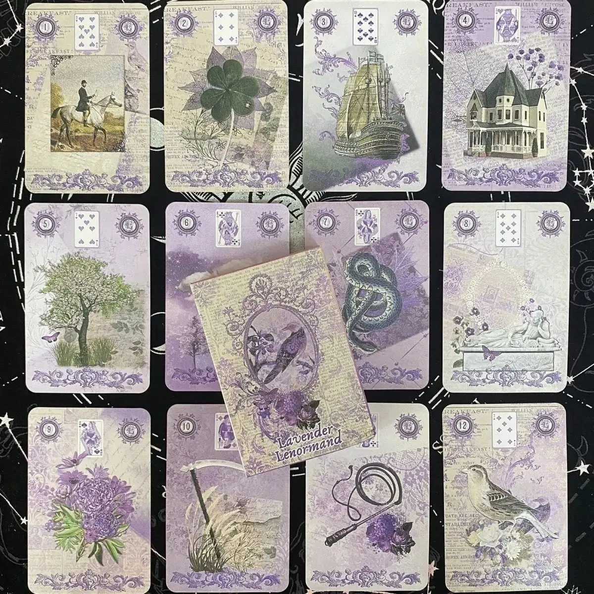 Lavender Lenormand Deck - 9*6cm 36 κάρτες με Vintage Βοτανικές Εικονογραφήσεις Shabby Chic Purple Aesthetic Tarot Alternative