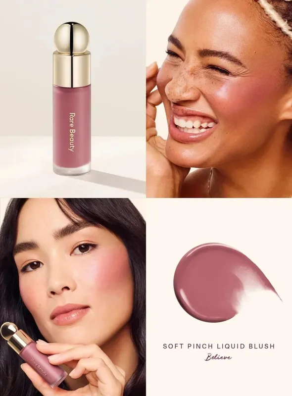 Rare Beauty Liquid Blush Natural Glow αναμειγνύεται εύκολα ενώ το Velvet Blush Stick αδιάβροχο, ανθεκτικό στον ιδρώτα, ελαφρύ μακρύ μακιγιάζ