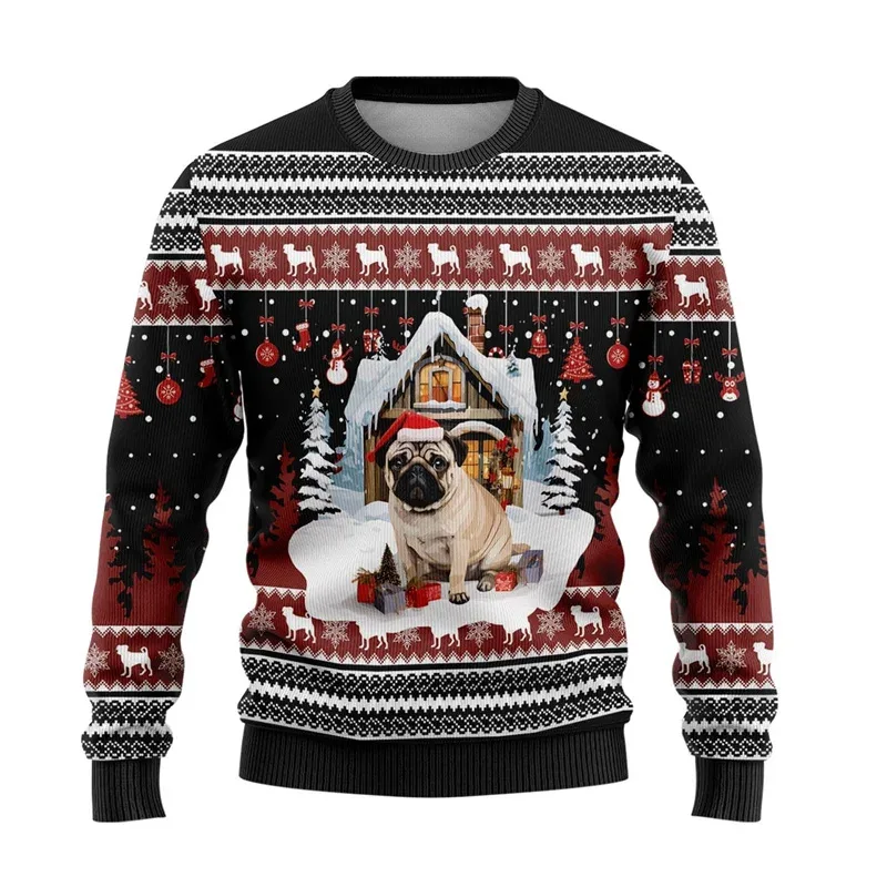 Niedlicher Tier-3D-gedruckter hässlicher Weihnachtspullover für Männer und Frauen, lustiges Totenkopf-Design, grafische Sweatshirts, lässige Rundhals-Tops — image 13