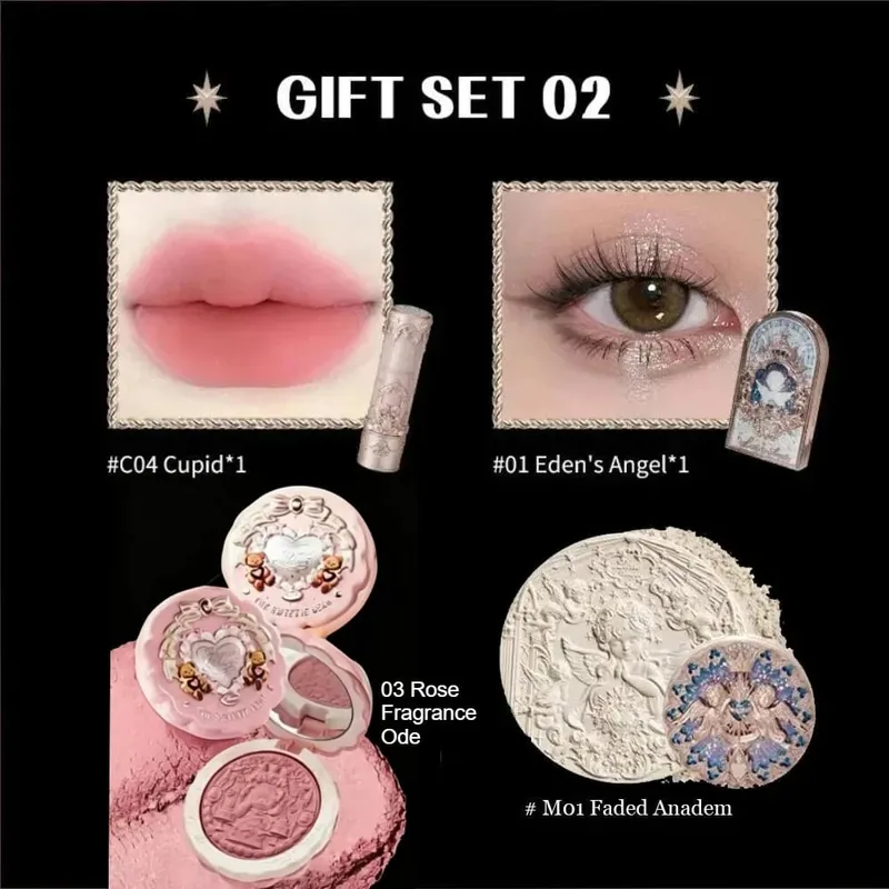 Flower Knows Little Angel Collection קופסת מתנה צללית סומק קרם שפתון מט ערכה מלאה הכל